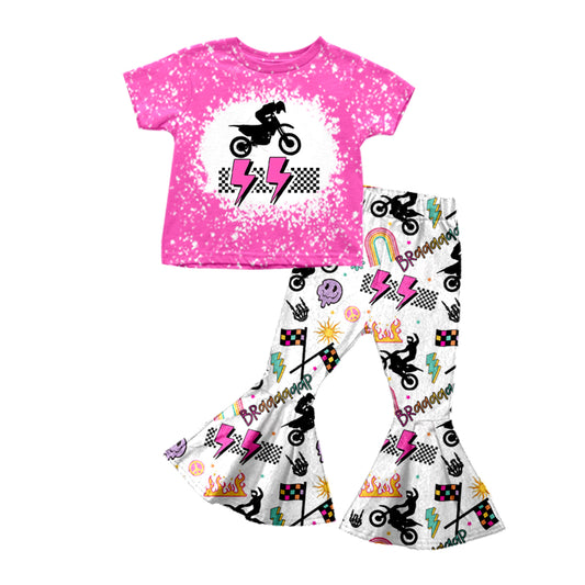 (Custom Design Preorder MOQ 5) Motorbike Print Girls Bell Pants Clothes Set