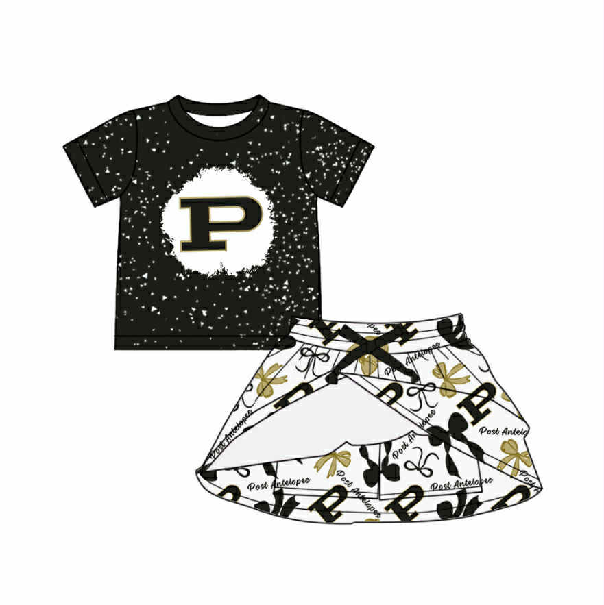 (Custom Design Preorder MOQ 5 ) Team's PURDUE Print Skirts Shorts Girls Summer Clothes Set