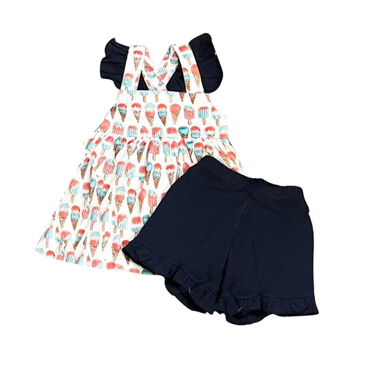 (Custom Design Preorder MOQ 5) Popsicle Tunic Top Navy Shorts Girls 4th of July Clothes Set