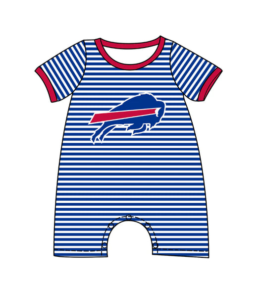 (Custom Design Preorder MOQ 5) Team's Bills Stripes Print Baby Boys Summer Romper