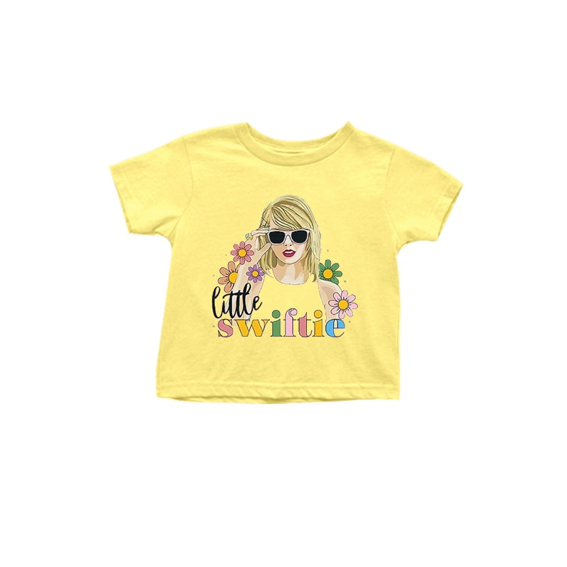 (Custom Design Preorder MOQ 5) Yellow Singer Flowers Print Girls Summer Tee Shirts Top