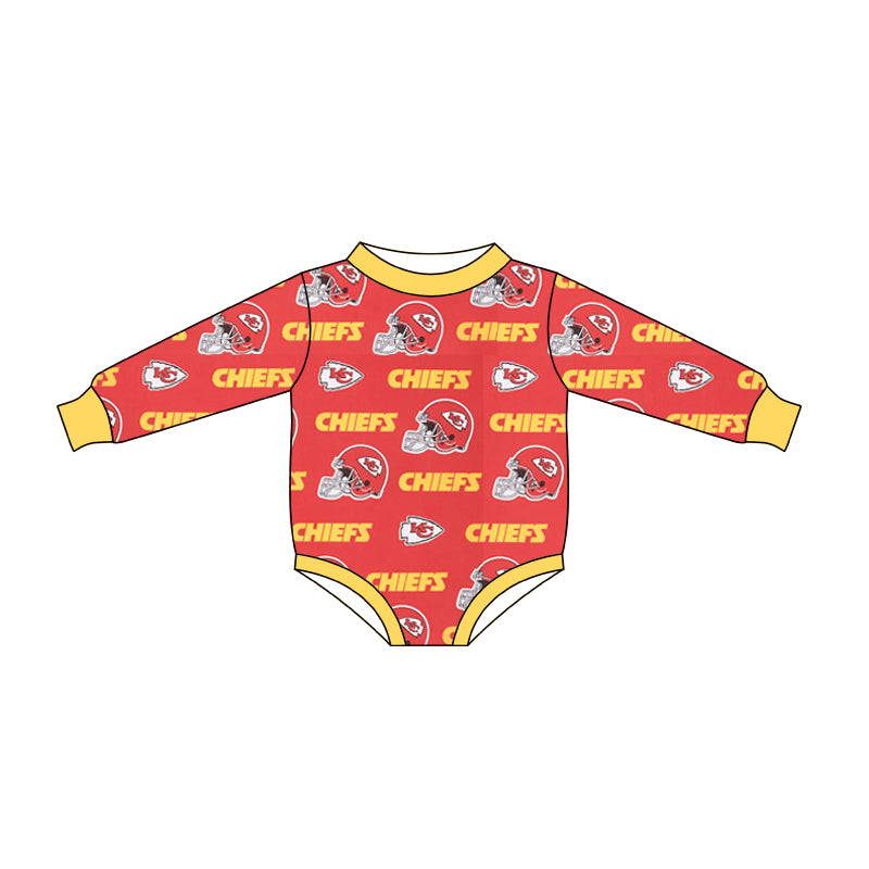 (Custom Design Preorder MOQ 5) Team's KC Red Yellow Print Baby Girls Fall Romper