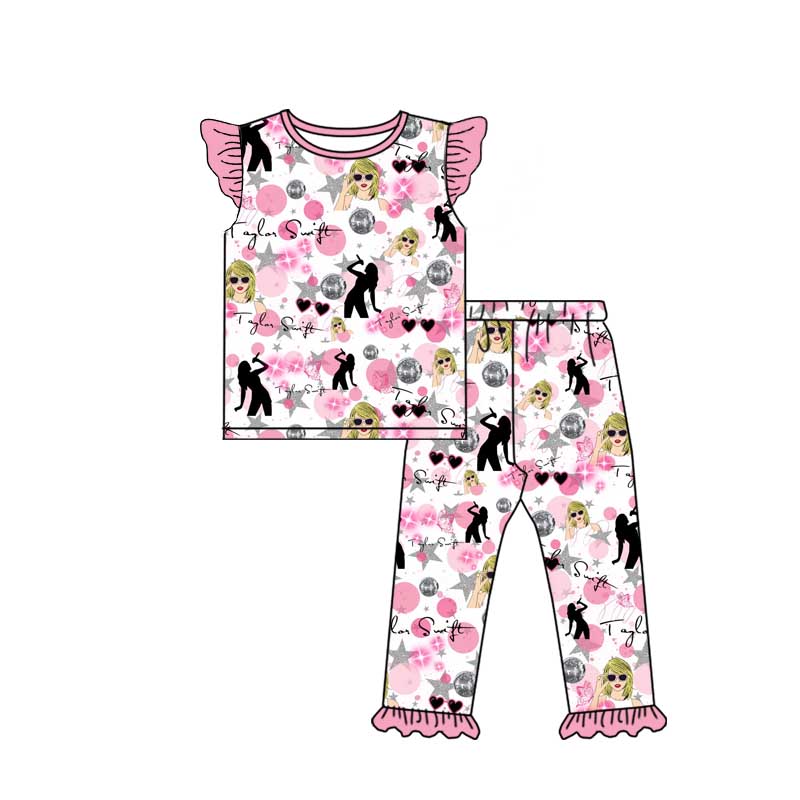 (Custom Design Preorder MOQ 5) Singer Swiftie Stars Print Girls Pajamas Clothes Set