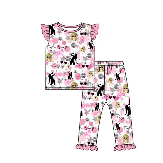 (Custom Design Preorder MOQ 5) Singer Swiftie Stars Print Girls Pajamas Clothes Set
