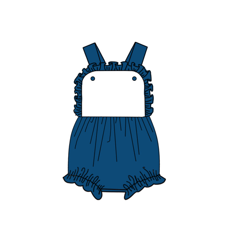 (Custom Design Preorder MOQ 5) Navy Color Baby Girls 4th of July DIY Romper