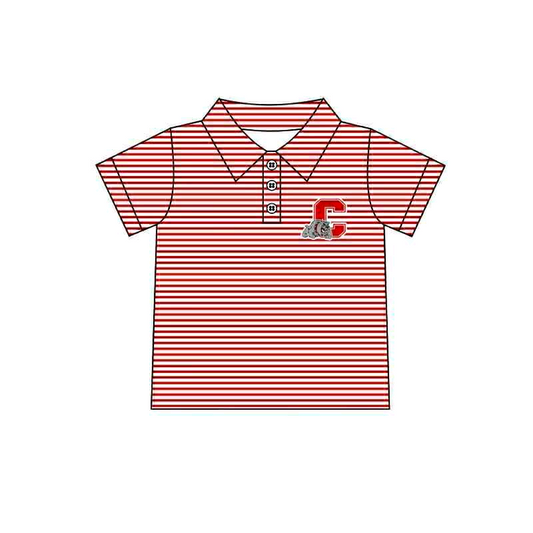 (Custom Design Preorder MOQ 5 Each Item)Team's Coahoma Red Stripes Print Polo Top Mom and Me Matching Clothes