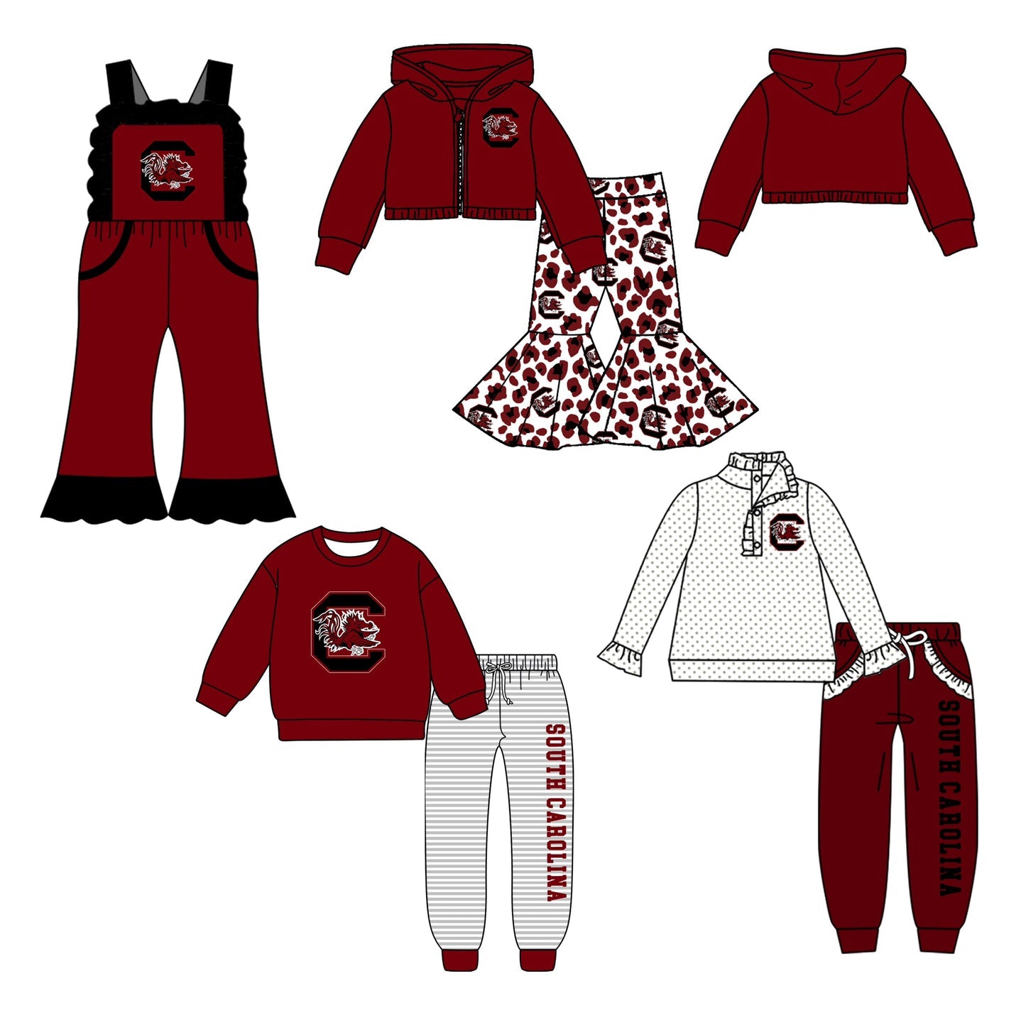 (Custom Design Preorder MOQ 5 Each Item)Team's Gamecock Print Sibling Matching Clothes