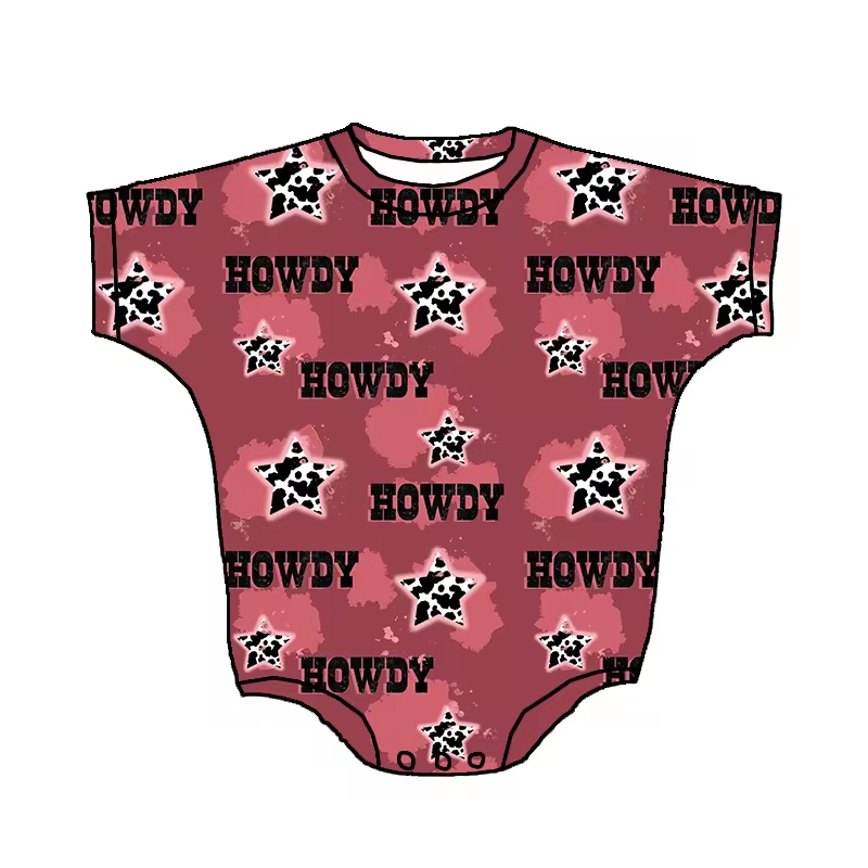 (Custom Design Preorder MOQ 5) Howdy Print Baby Girls Western Summer Romper