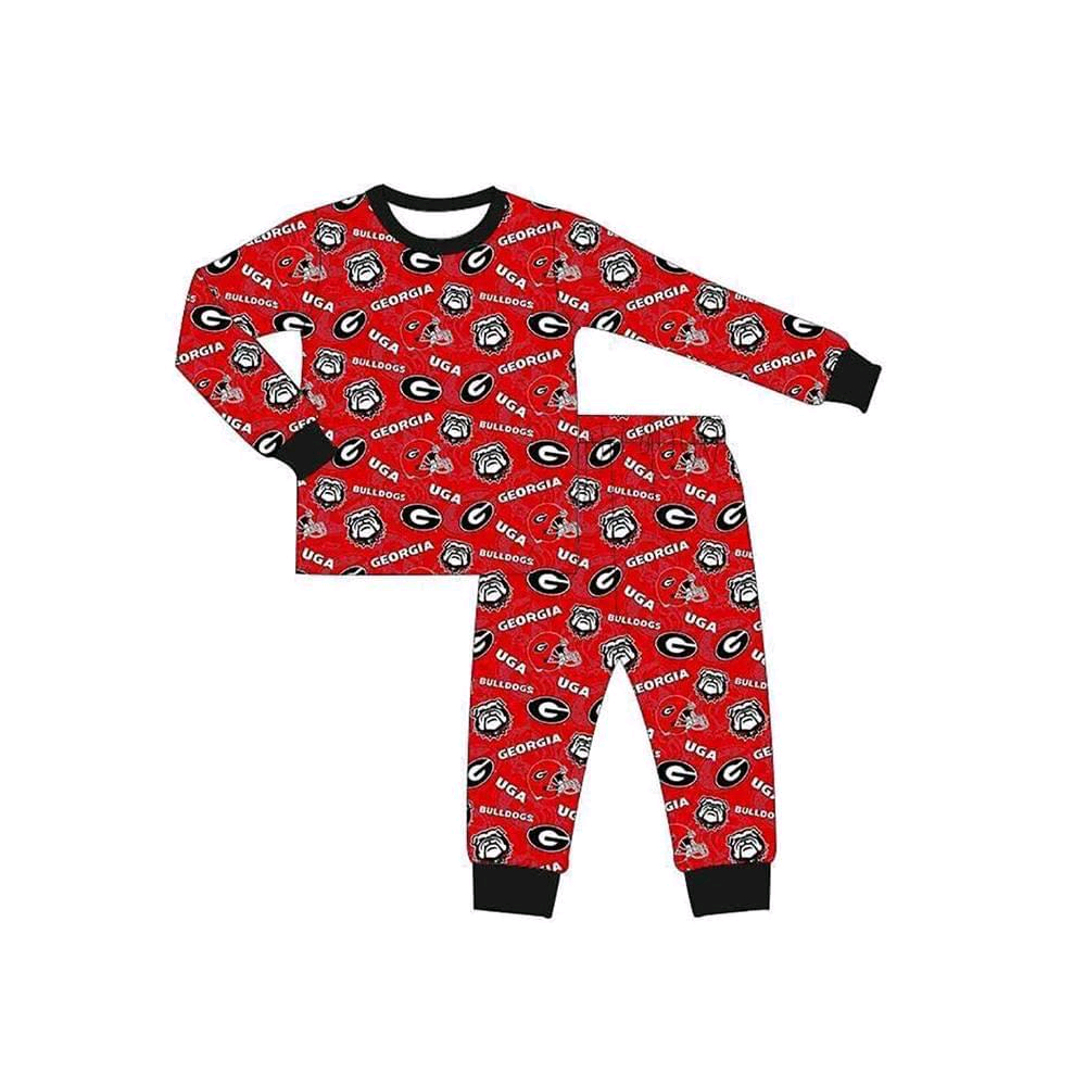 (Custom Design Preorder MOQ 5) Team's Georgia Print Boys Fall Pajamas Clothes Set