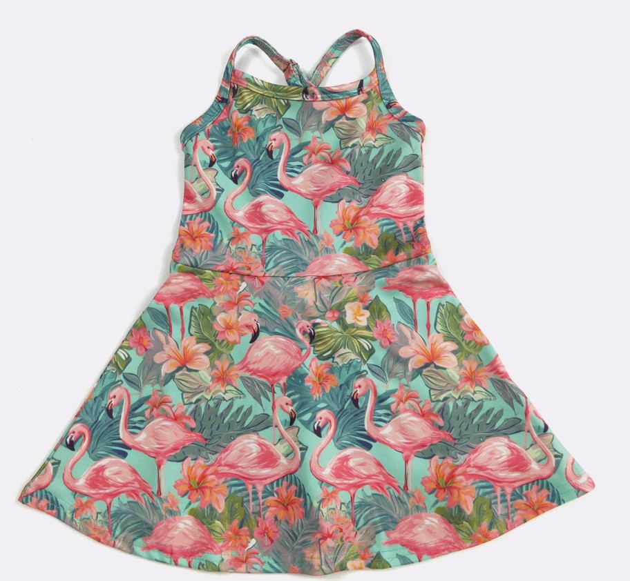 (Custom Design Preorder MOQ 5) Flamingo Flowers Print Backless Top Shorts Skirts Girls Summer Yoga Dress