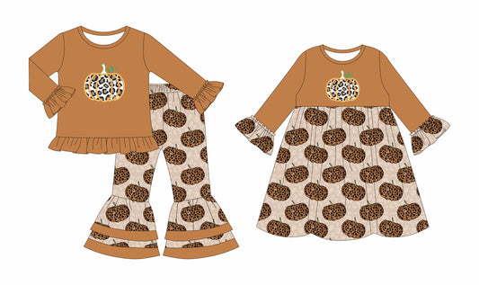 7.23(Custom Design Preorder MOQ 5 Each Design) Pumpkin Leopard Print Girls Fall Matching Clothes Sisters Wear