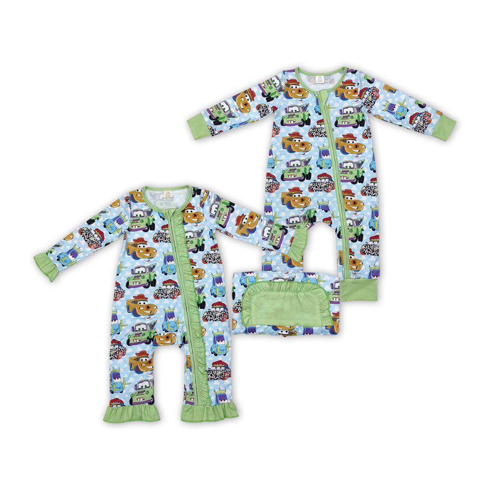 Cartoon Cars Print Baby Matching Romper Sibling Wear