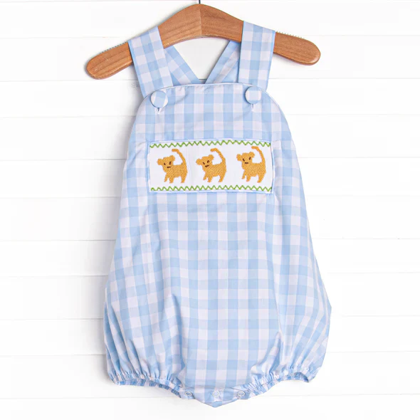 (Custom Design Preorder MOQ 5) Lion Blue Plaid Print Baby Boys Summer Romper