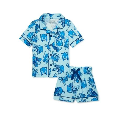 (Custom Design Preorder MOQ 5) Blue Cartoon Character Print Kids Summer Pajamas Clothes Set