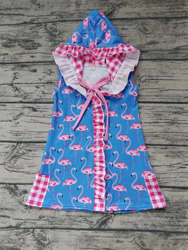 (Custom Design Preorder MOQ 5)   Flamingo Print Girls Hooded Swimming Coverup