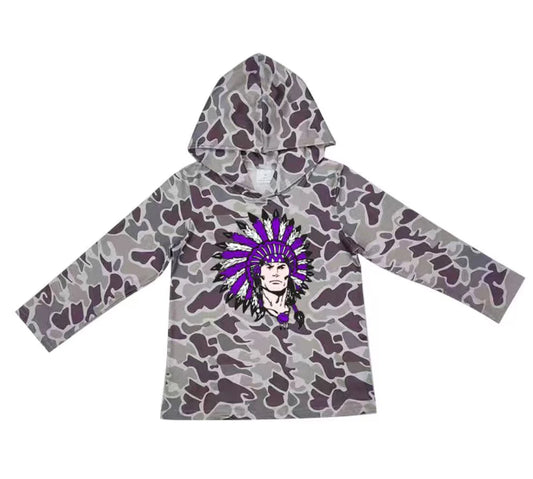 (Custom Design Preorder MOQ 5) Team Groves Dark Brown Camo Print Kids Long Sleeve Hoodie Top