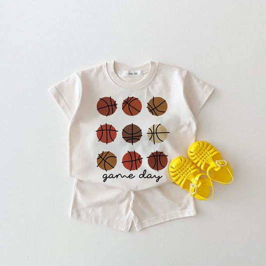 (Custom Design Preorder MOQ 5) Basketball Game Day Top Shorts Boys Summer Clothes Set