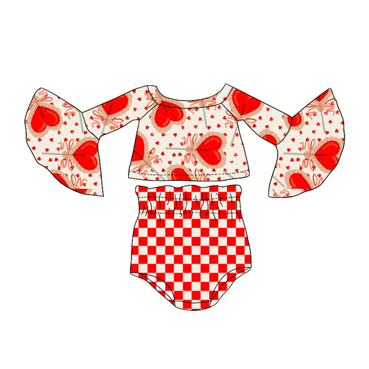 (Custom Design Preorder MOQ 5) Heart Print Baby Girls Valentine's Bummie Set