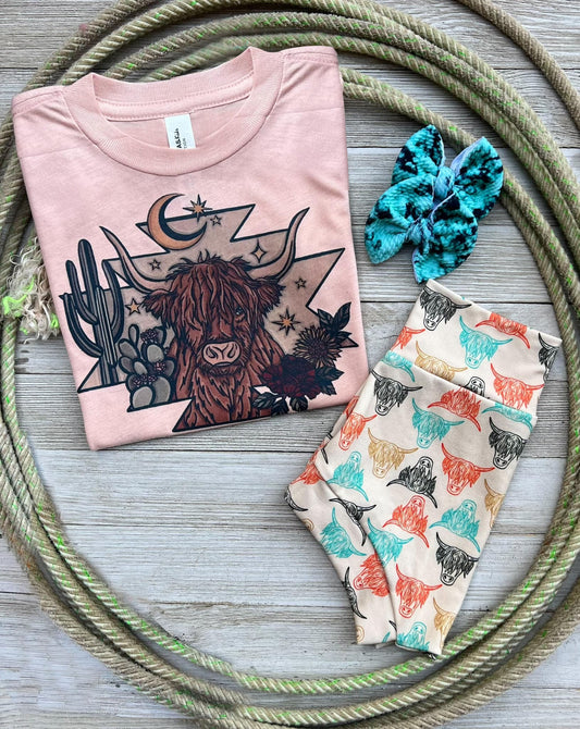 (Custom Design Preorder MOQ 5) Highland Cow Baby Girls Summer Bummie Set