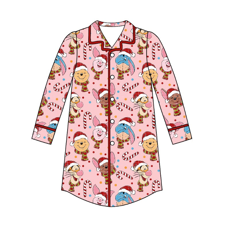 (Custom Design Preorder MOQ 5)  Adult Cartoon Bear Friends Print Woman Christmas Pajamas Top