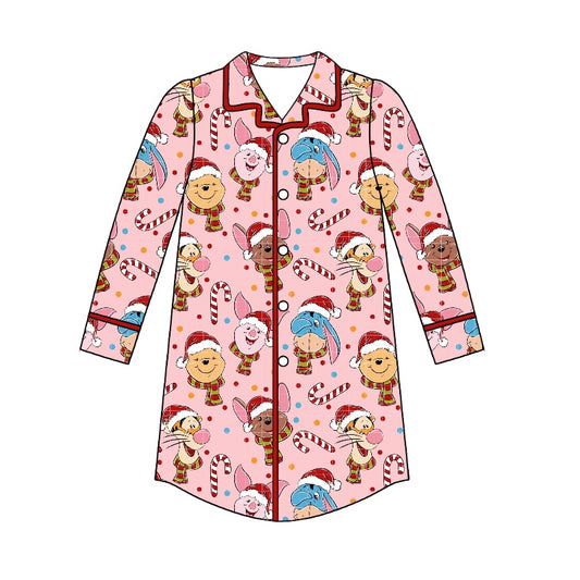 (Custom Design Preorder MOQ 5)  Adult Cartoon Bear Friends Print Woman Christmas Pajamas Top