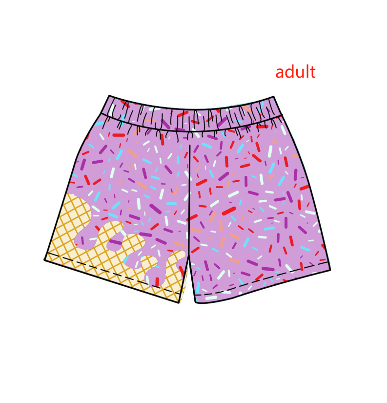 (Custom Design Preorder MOQ 5) Team's Purple Sprinkles Print Adult Summer Bottom Shorts