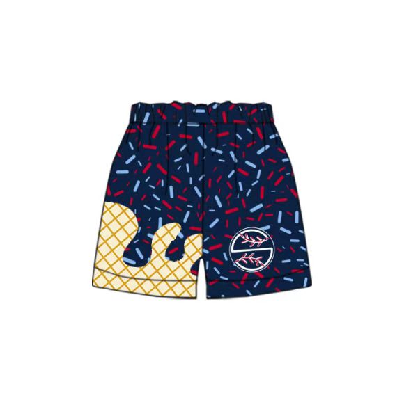 (Custom Design Preorder MOQ 5 Each Item) Team's Baseball Navy Sprinkles Print Summer Bottom Shorts Mom and Me Matching Clothes