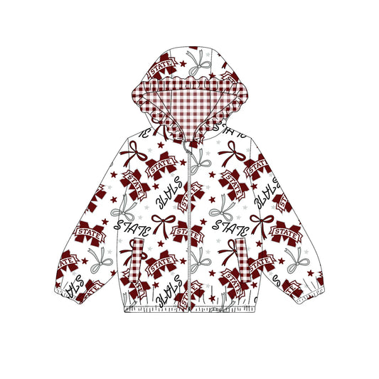 (Custom Design Preorder MOQ 5) Team's Mississippi State Bows Print Pockets Girls Long Sleeve Zipper Jackets Top