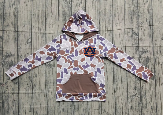 (Custom Design Preorder MOQ 5 Each Item) Team's Auburn Purple Brown Camo Print Kids Fall Zipper Hoodie Top Mom and Me Matching Clothes