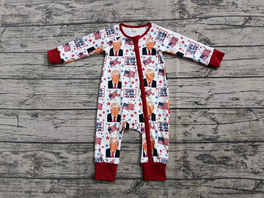 (Custom Design Preorder MOQ 5) TRUMP Flags Print Baby Sleeper Zipper Romper
