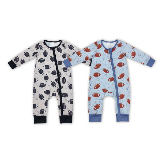 Football Print Brothers Baby Fall Bamboo Sleeper Zipper Romper