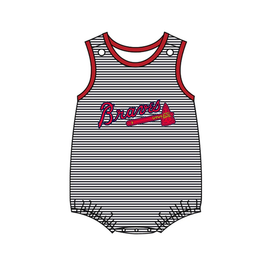 (Custom Design Preorder MOQ 5) Team's BRAVES Stripes Print Baby Boys Summer Romper