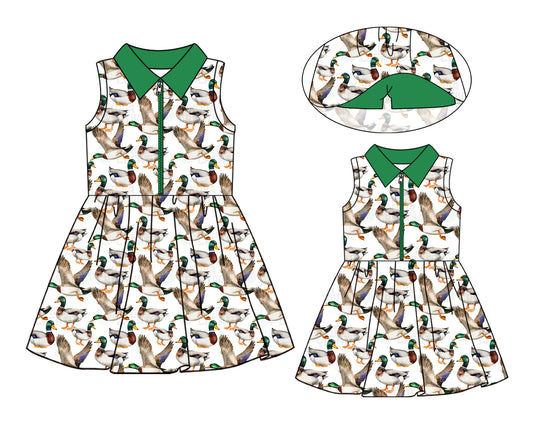 2.22(Custom Design Preorder MOQ 5) Duck Green Print Girls Knee Length Shorts 1 Pieces Yoga Dress