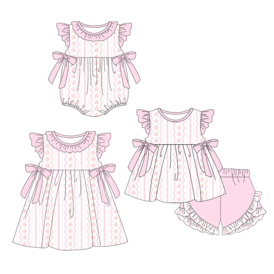 2.22(Custom Design Preorder MOQ 5 Each Design) Apple Pink Print Girls Back to School Matching Clothes Sisters Wear