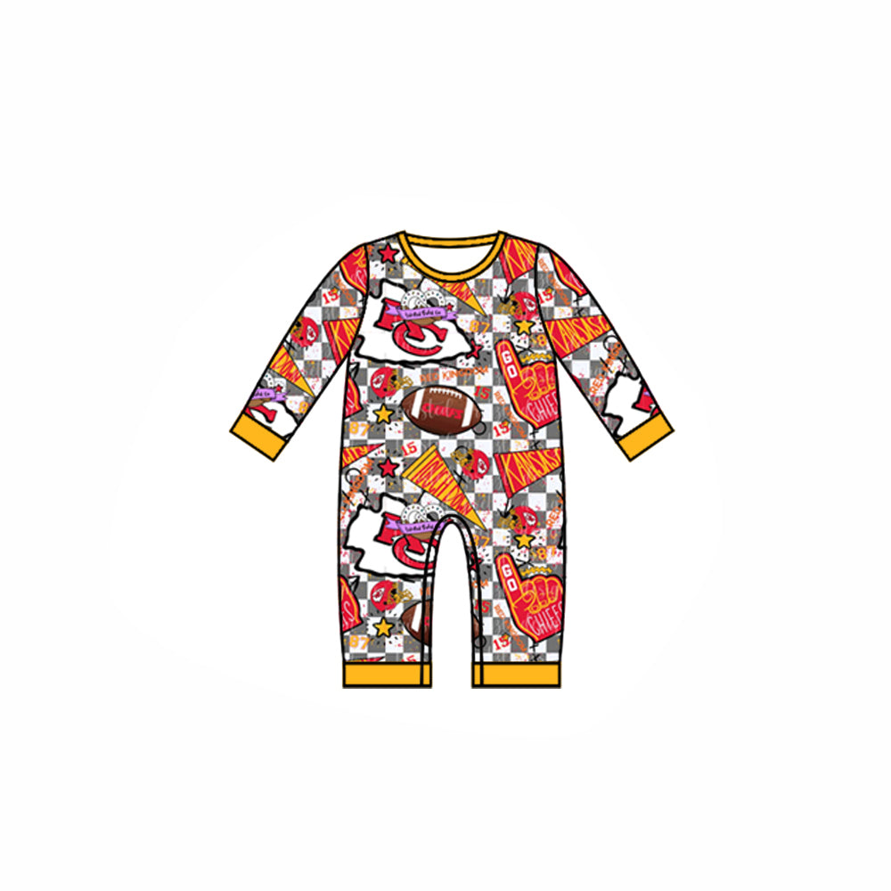 (Custom Design Preorder MOQ 5) Team's KC Yellow Print Baby Boys Fall Romper