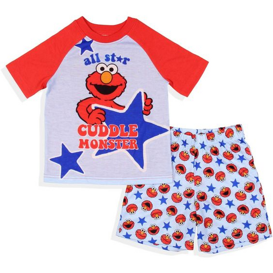 (Custom Design Preorder MOQ 5)  Cartoon Street Stars Print Girls Summer Clothes Set