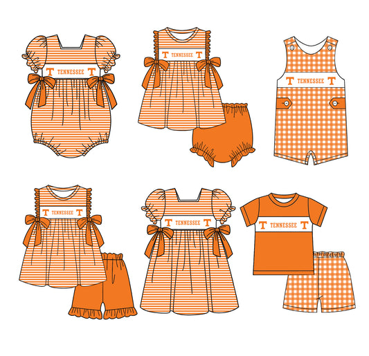(Custom Design Preorder MOQ 5 Each Design) Team's Tennessee Print Kids Summer Matching Clothes Sibling Wear