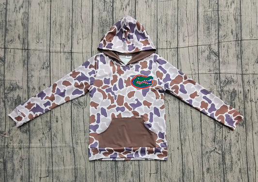 (Custom Design Preorder MOQ 5 Each Item) Team's Florida Purple Brown Camo Print Kids Fall Zipper Hoodie Top Mom and Me Matching Clothes