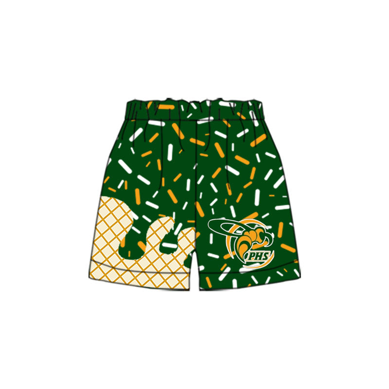 (Custom Design Preorder MOQ 5 Each Item) Team's Plainview Green Sprinkles Print Summer Bottom Shorts Mom and Me Matching Clothes