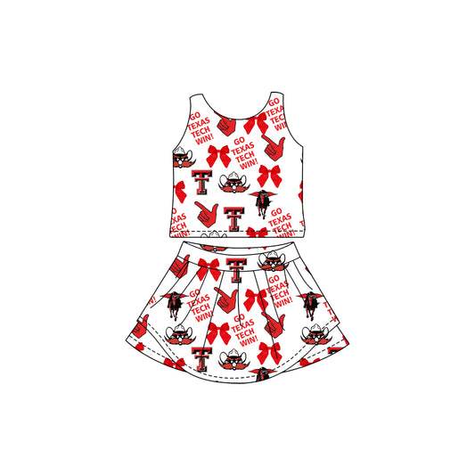 (Custom Design Preorder MOQ 5) Team's Texas Tech Bows Print Shorts Skirts Girls Summer Yoga Clothes Set