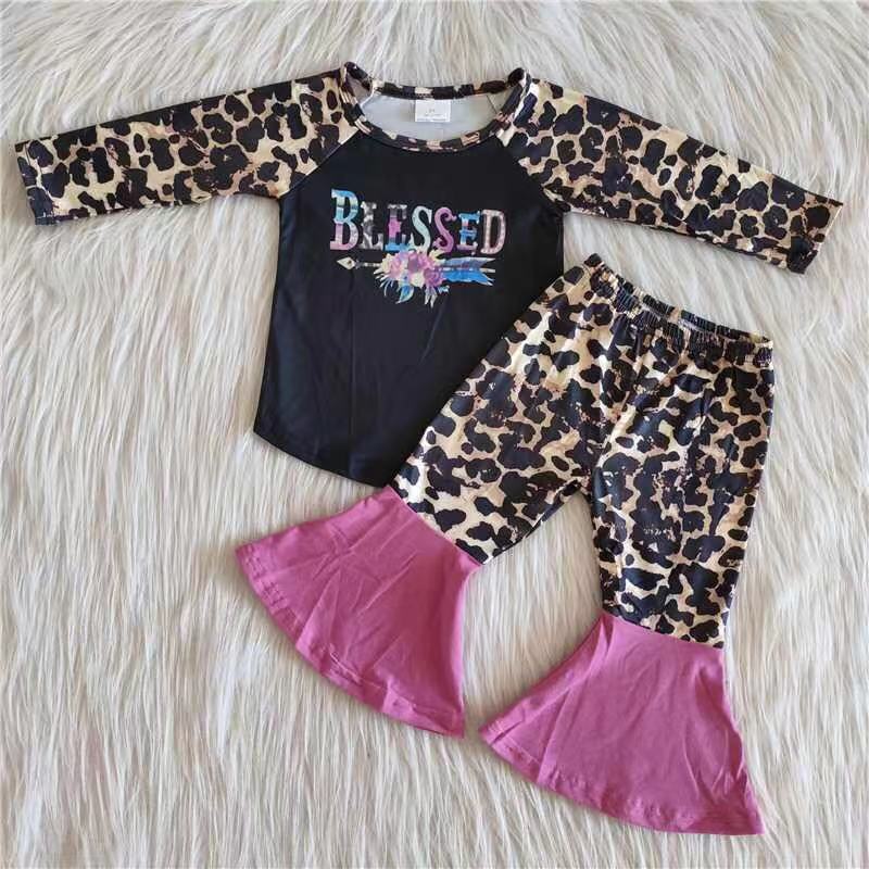 (Promotion) 6 A14-12 Blessed leopard bell pants girls clothes set