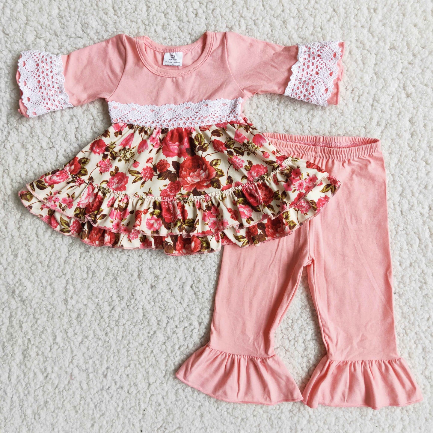 (Promotion)6 A17-26 Pink flowers girls clothes set