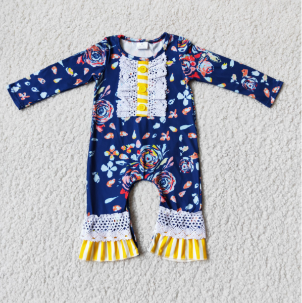 (Promotion) 6 A26-3 Baby girls Blue flowers romper