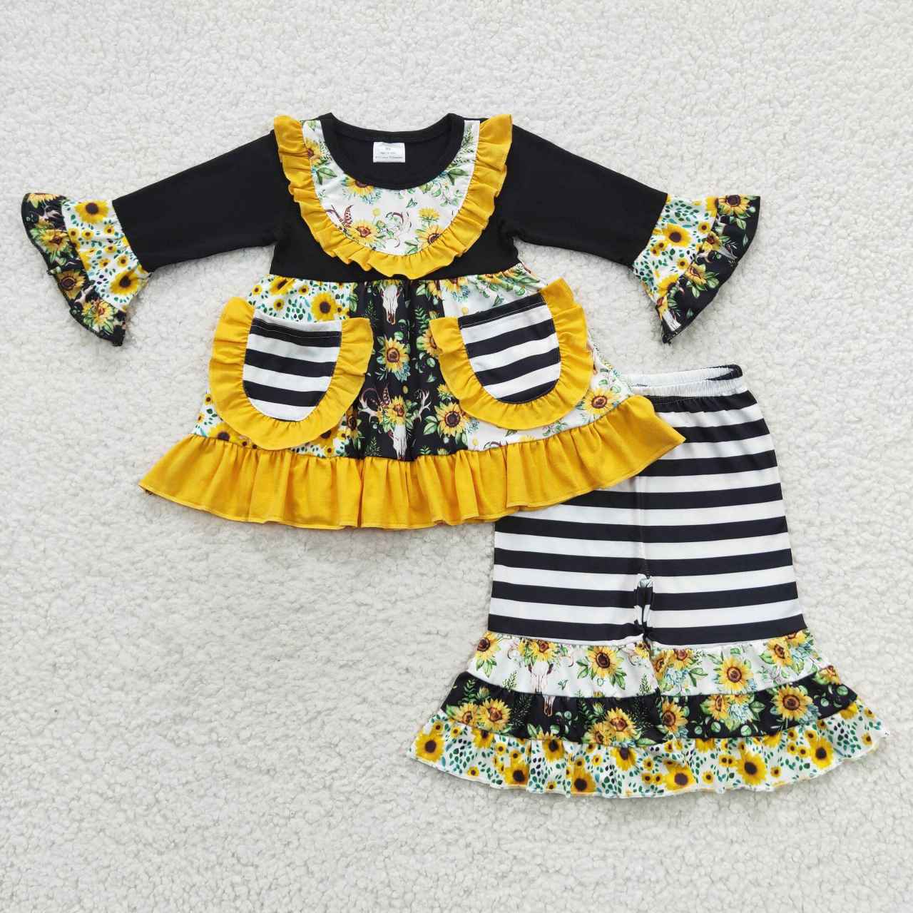 6 A27-26 Long sleeve pockets sunflowers bell pants girls outfits autumn clothes