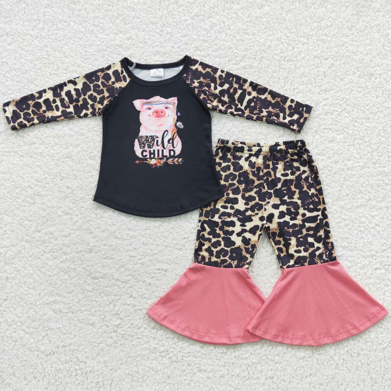 (Promotion) 6 A29-1 Wild Child Pig Leopard Print Bell Pants Girls Clothes Set