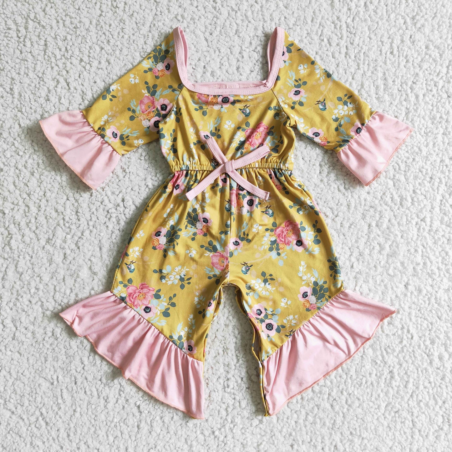 (Promotion)6 A30-16-1 Girls Flowers Print Summer Jumpsuit