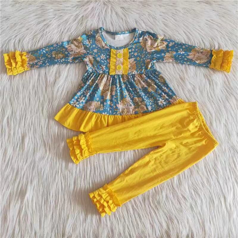 (Promotion) 6 A33-17 Flowers Tunic Top Yellow Legging Pants Outfits