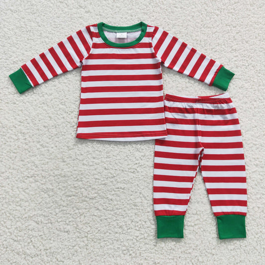 Kids long sleeved red stripes pajamas Christmas clothes set  6 A8-16