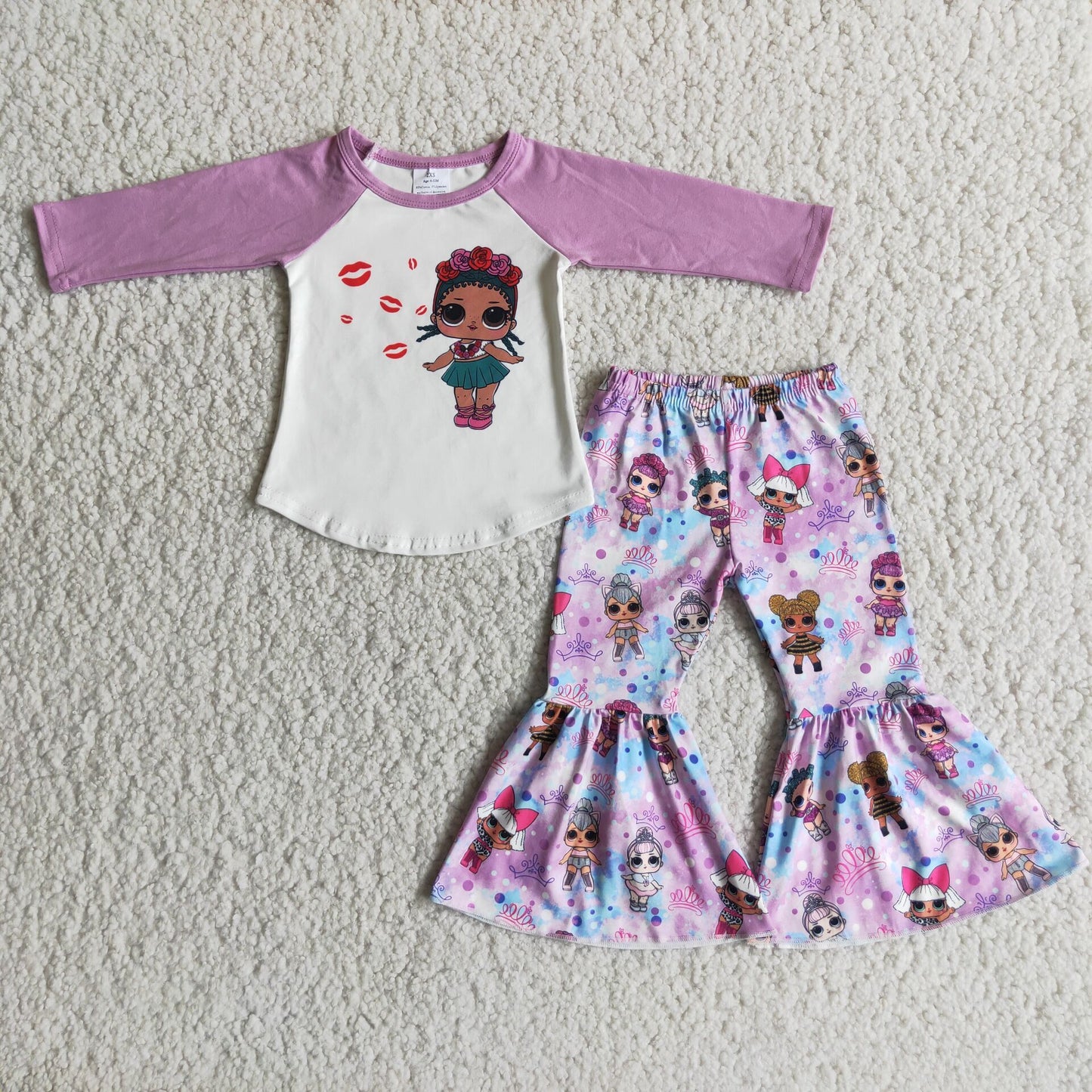 (Promotion) 6 A9-14 Purple cartoon character bell pants girls clothes set
