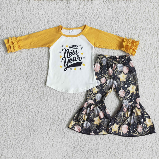 (Promotion) Happy New Year Top Stars Bell Pants Girls Outfits 6 B11-2